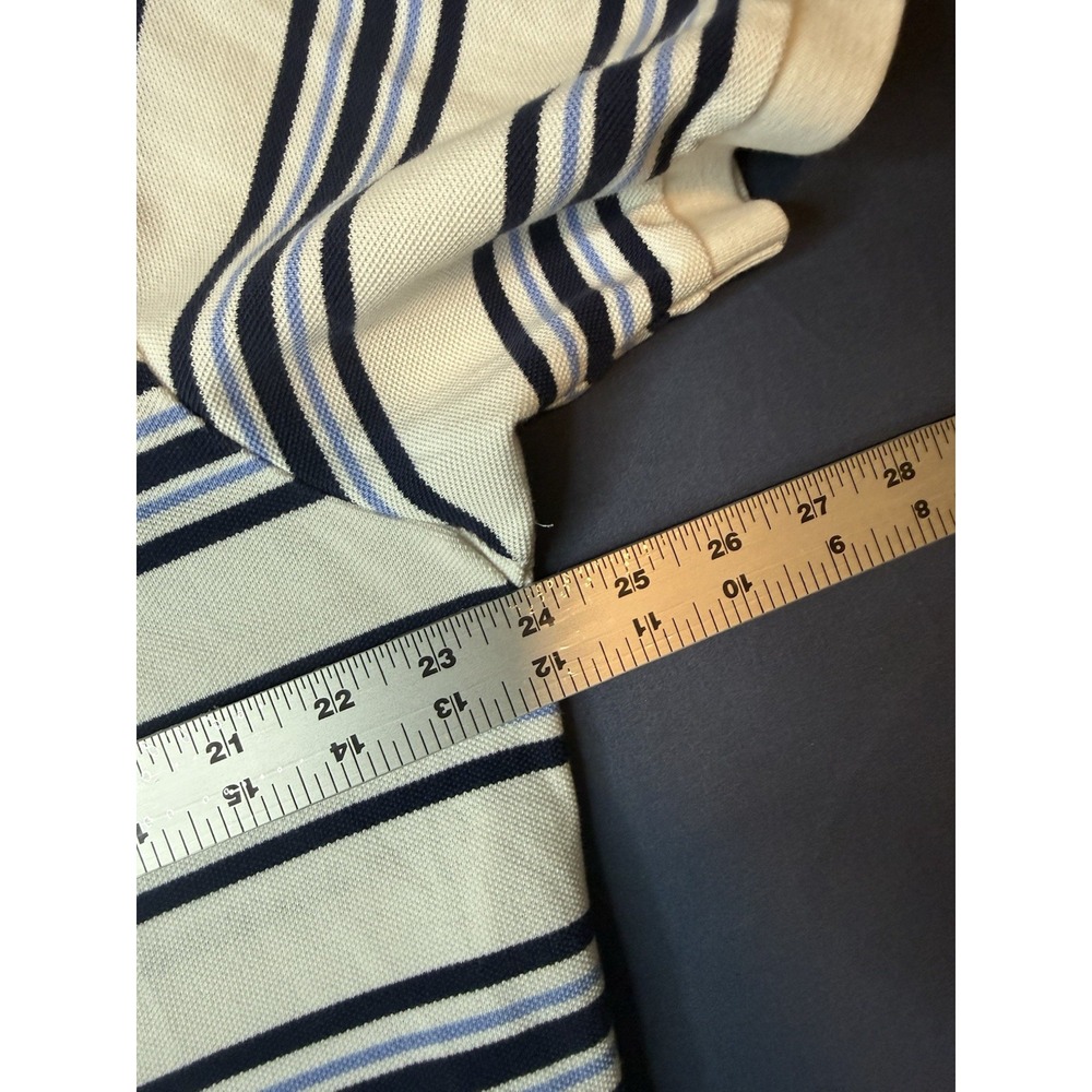 Vintage Polo Ralph Lauren Mens Large White Blue Striped Polo Shirt Red Pony - Picture 4 of 5